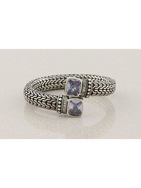 Sterling Silver Purple Cubic Zirconia Bypass Cuff Bracelet 6 1/2" - 7 1/2" ihch